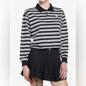 Skull Striped Long Sleeve Crop Polo
